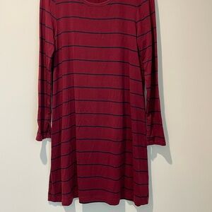 GAP Women’s Burgundy and Blue Striped Long Sleeve Swing Dress Sz L‎